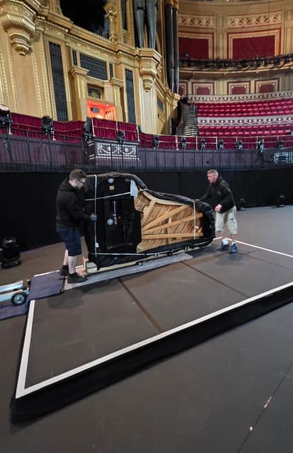 Grand piano prepared for transit by JJS Pianos crew
